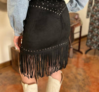 Rock & Roll Denim - The Studded Fringe Buckle Skirt