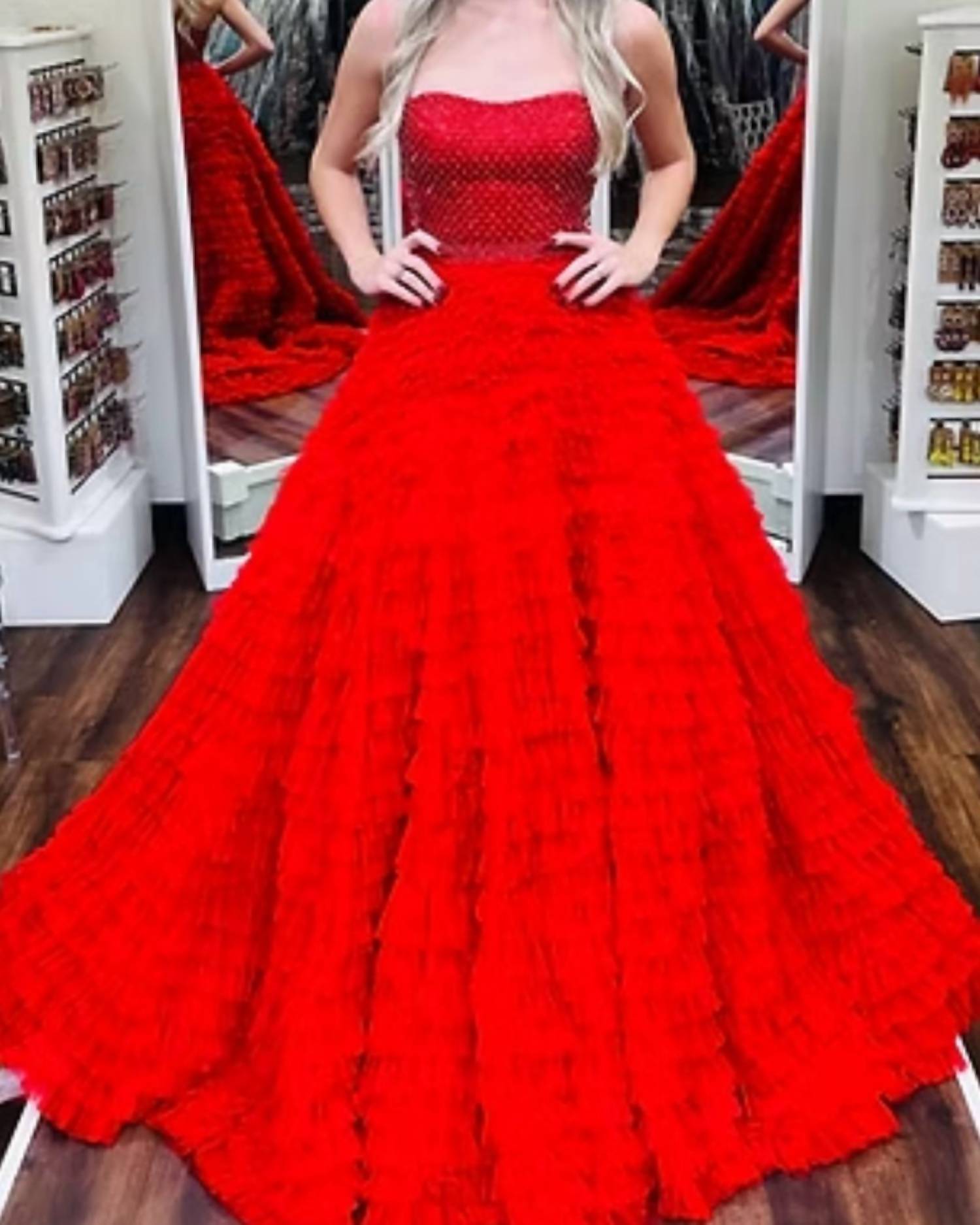 Sherri Hill Strapless Embellished Gown in red - women's dress
