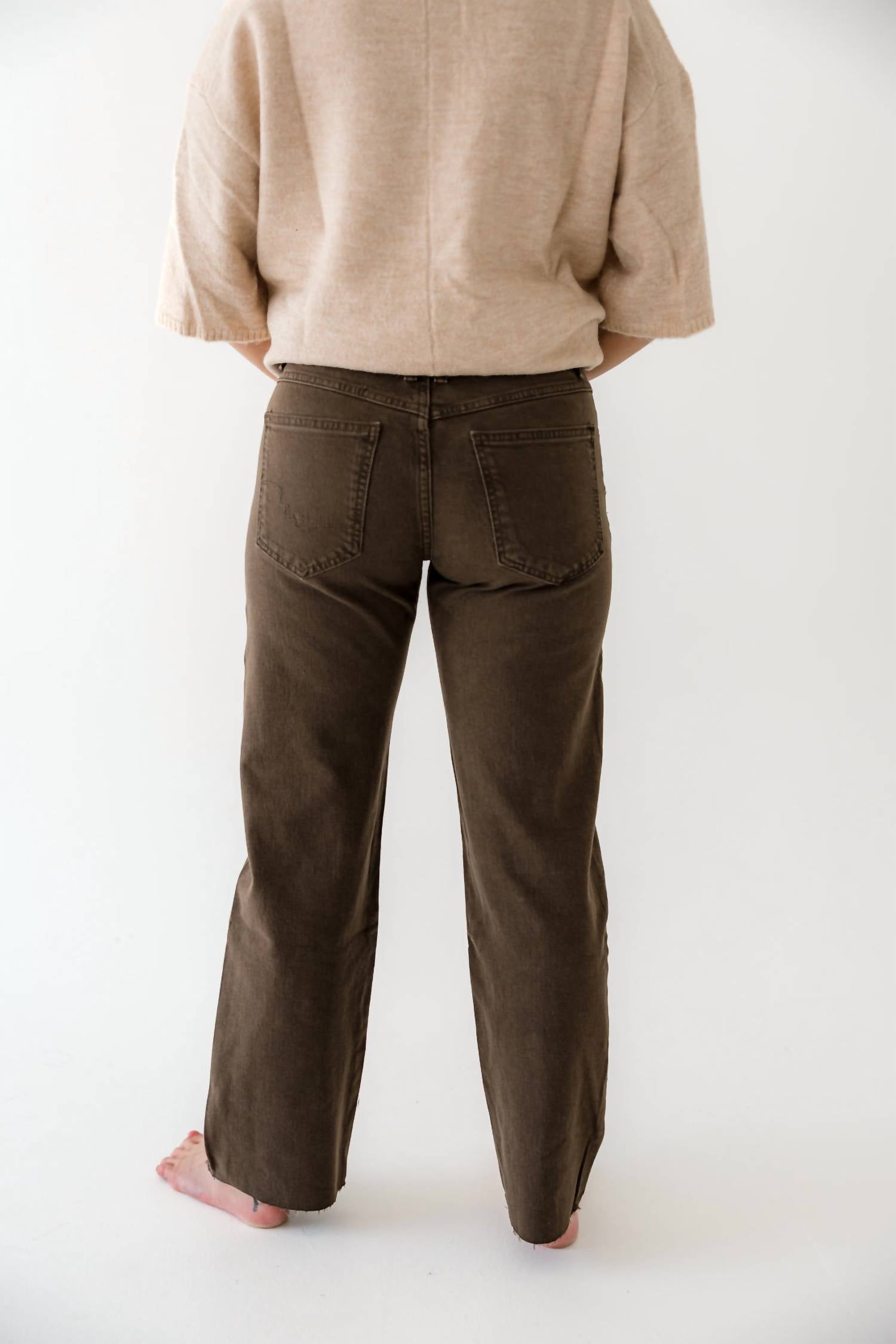 Free People We The Free Risk Taker Mid Rise Straight Jeans in workwear brown - women's jeans - detail view