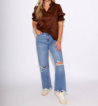 Ivy Jane - Suede Puff Sleeve Top