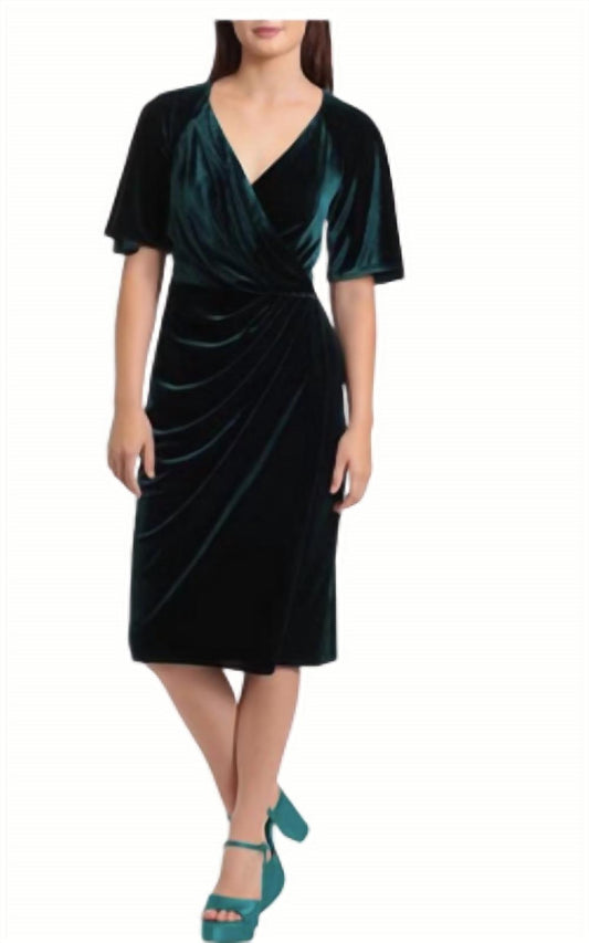 Stretch Velvet Wrap Midi Dress