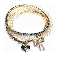 Mimi Wholesale - Women's Three Piece Pearl Beaded Stretchy Bracelet
