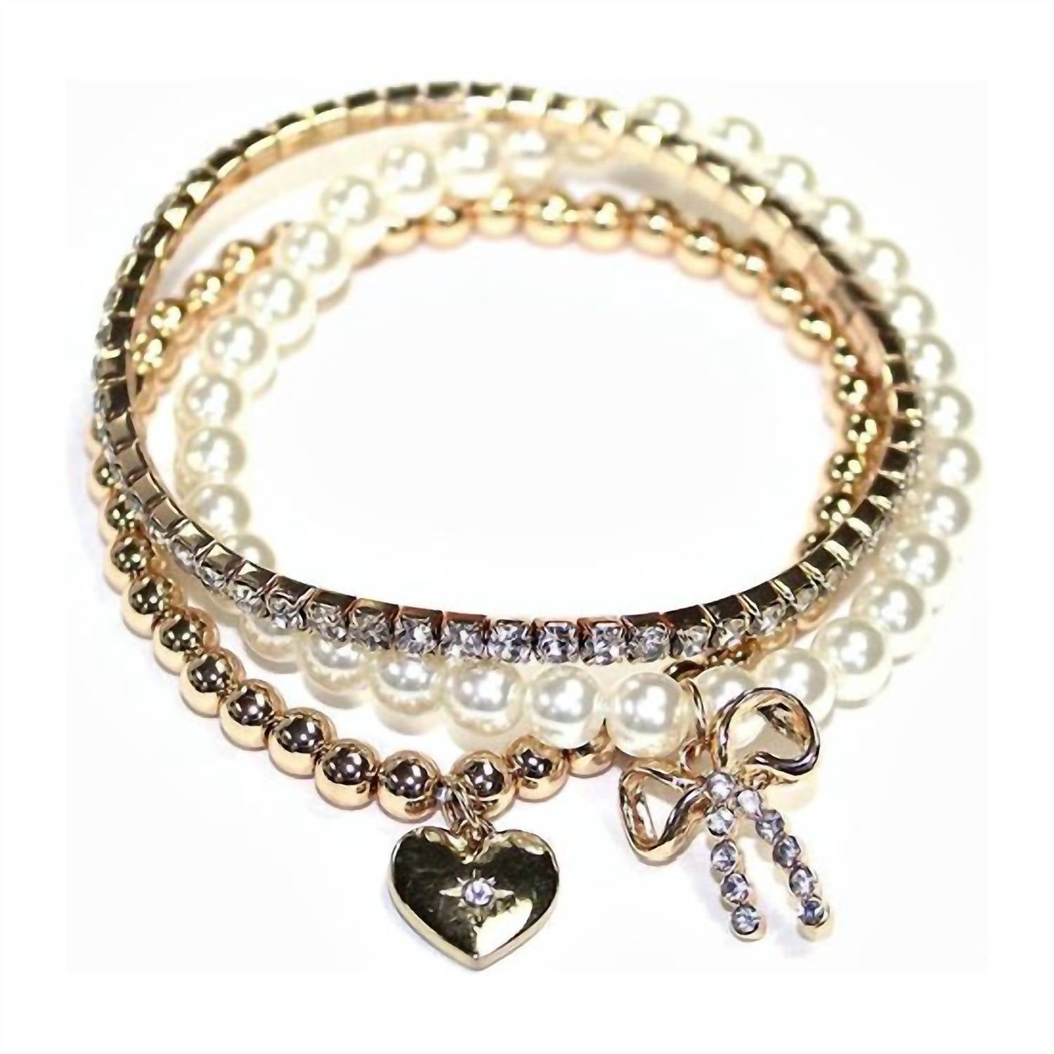 Mimi Wholesale - Women's Three Piece Pearl Beaded Stretchy Bracelet