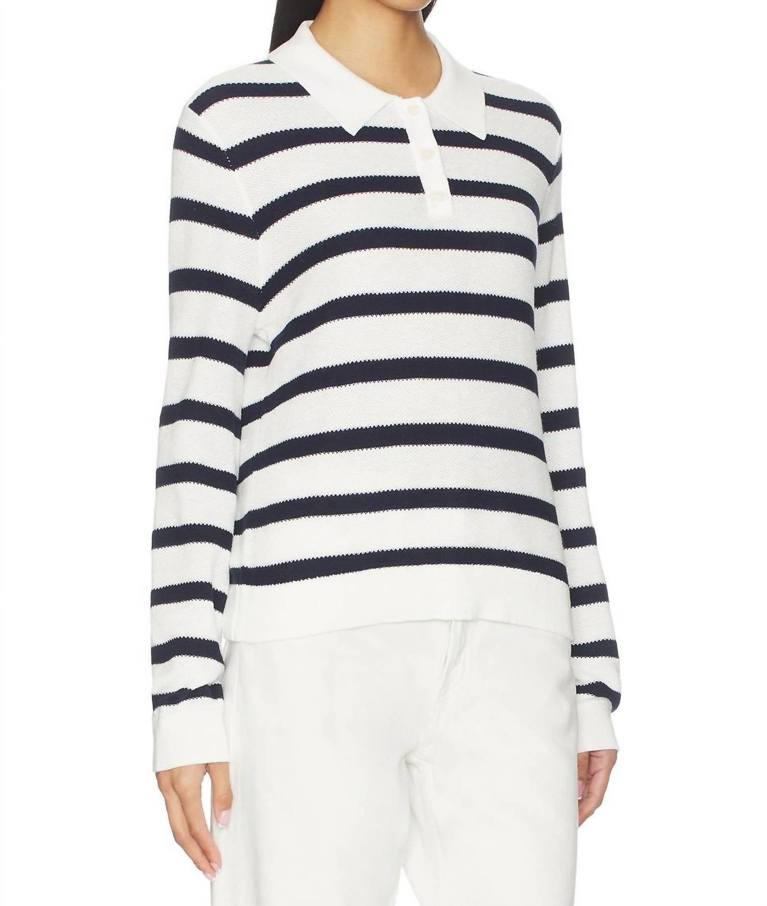Stitches & Stripes Beth Long Sleeve Polo in chalk combo - women's long sleeve top - detail view