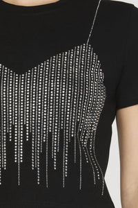 SHE + SKY Rhinestone Faux Bra Embellished T-shirt in black - women's t-shirt - view 4