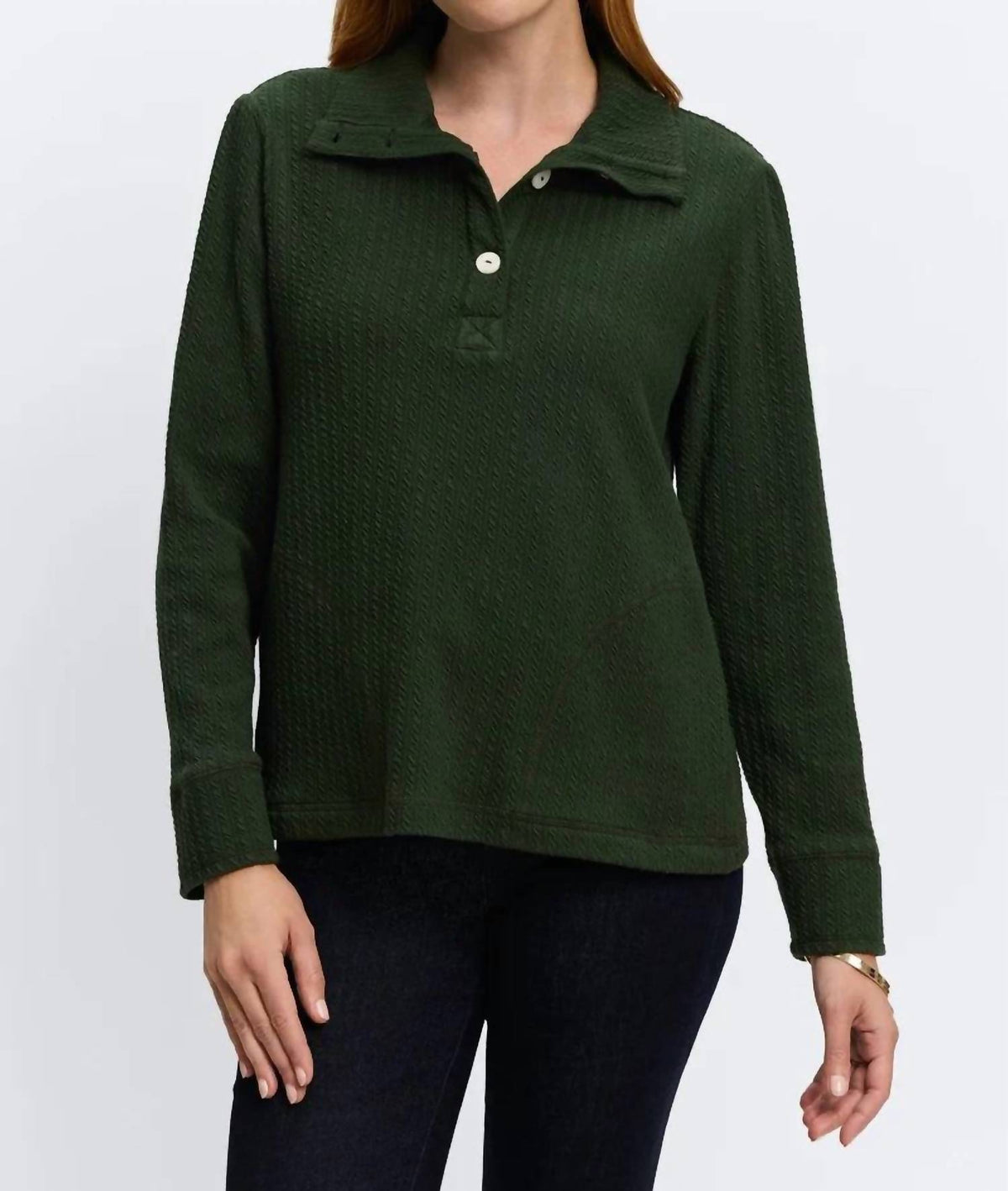 Foxcroft - Sammy Cable Knit Long Sleeve Popover
