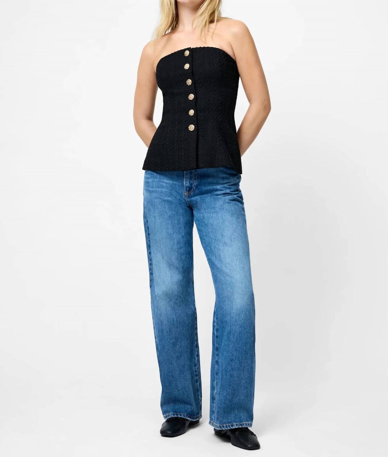 French Connection - Structured Tweed Strapless Top
