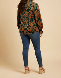 Hayden La - Paisley Burnout Velvet Ruffle Neck Top
