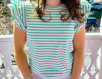 Apny - Stripe Ruffle Cap Tee