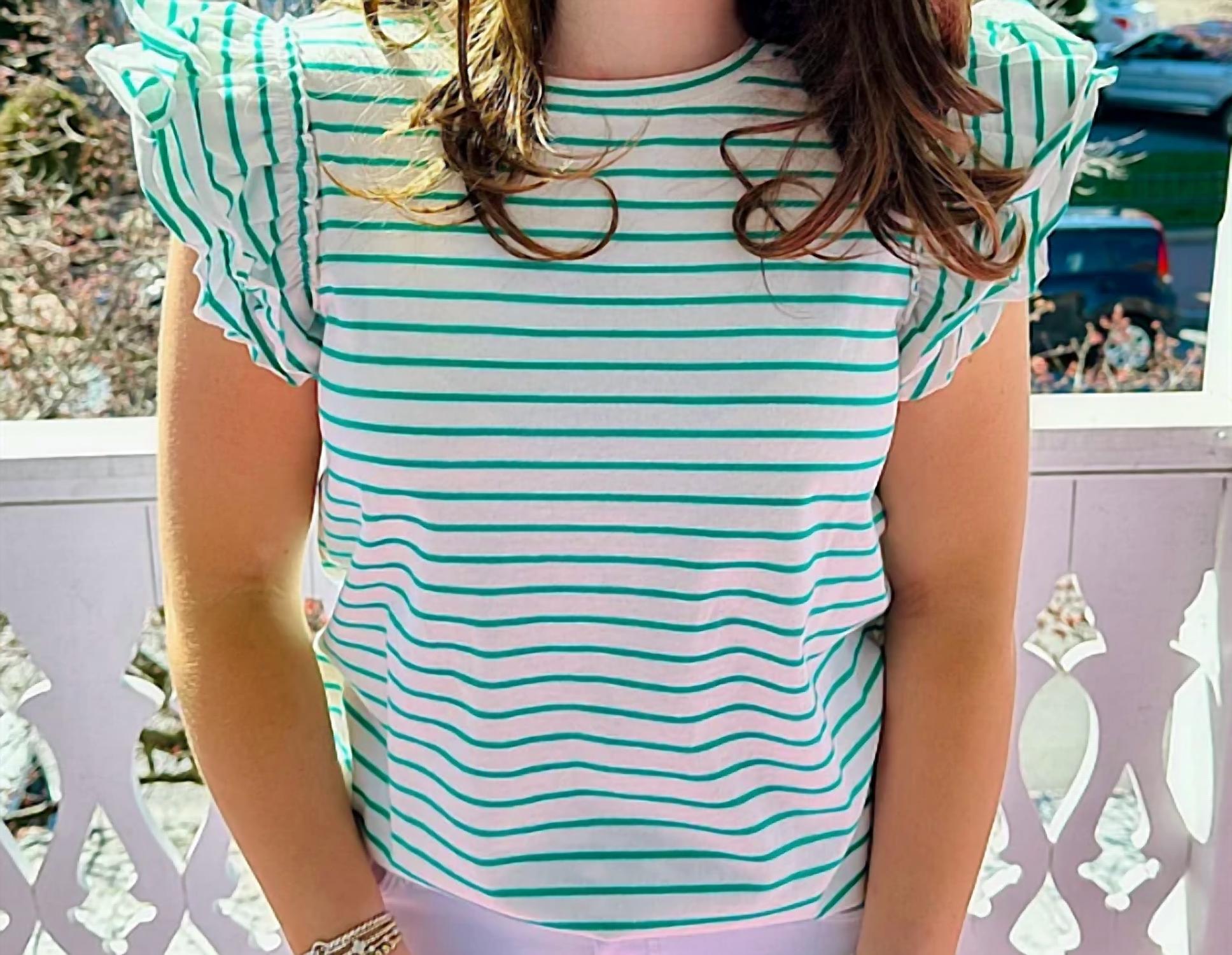 Apny - Stripe Ruffle Cap Tee