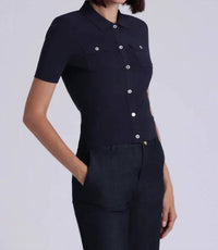 Minnie Rose - Short Sleeve Collard Shirt With Pockets