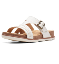 Clarks Women's Brynn Hope Flat Sandal in white leather - women's sandal - detail view