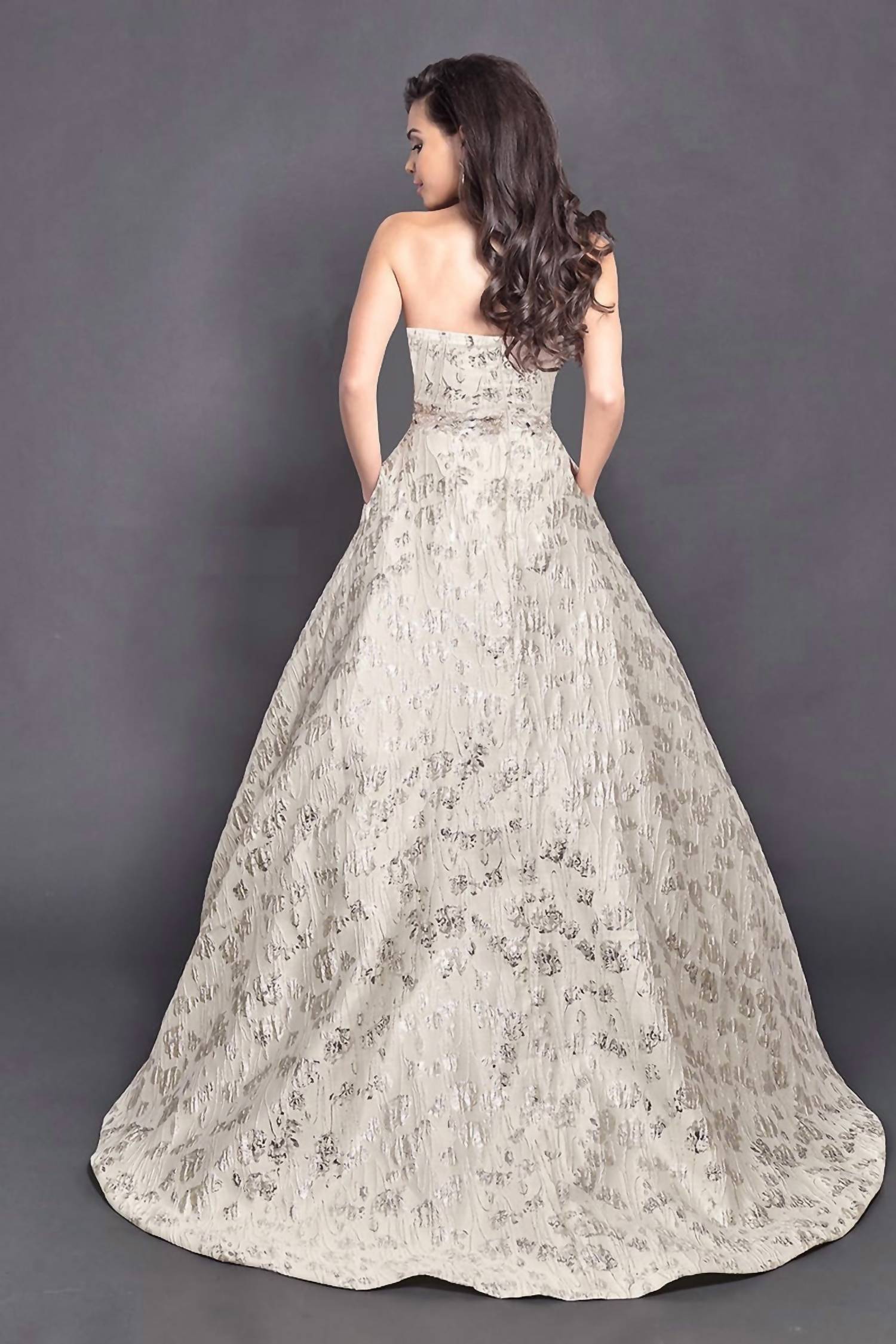 Rachel Allan - Floral Brocade Strapless Ballgown