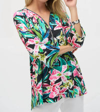 Joseph Ribkoff - Bold Print Silky Knit 3/4 Flared Sleeve Tunic Top