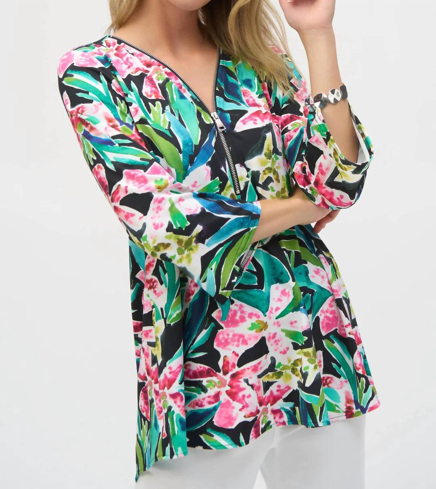 Joseph Ribkoff - Bold Print Silky Knit 3/4 Flared Sleeve Tunic Top