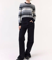 Wispr Ivy Stripe Crew Neck Sweater in black with rainbow - women's sweater - detail view