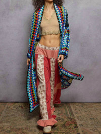 POL Long Sleeve Crochet Cardigan in black multi - women's cardigan - alternate view