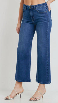 JUST BLACK DENIM High Rise Slim Cropped Wide Leg Jeans in dark wash - women's jeans - detail view