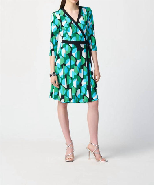 Joseph Ribkoff - Retro Geometric Print Waist Tie Shift Dress