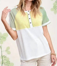 La Miel - Color Block Lace Trim Short Sleeve Top