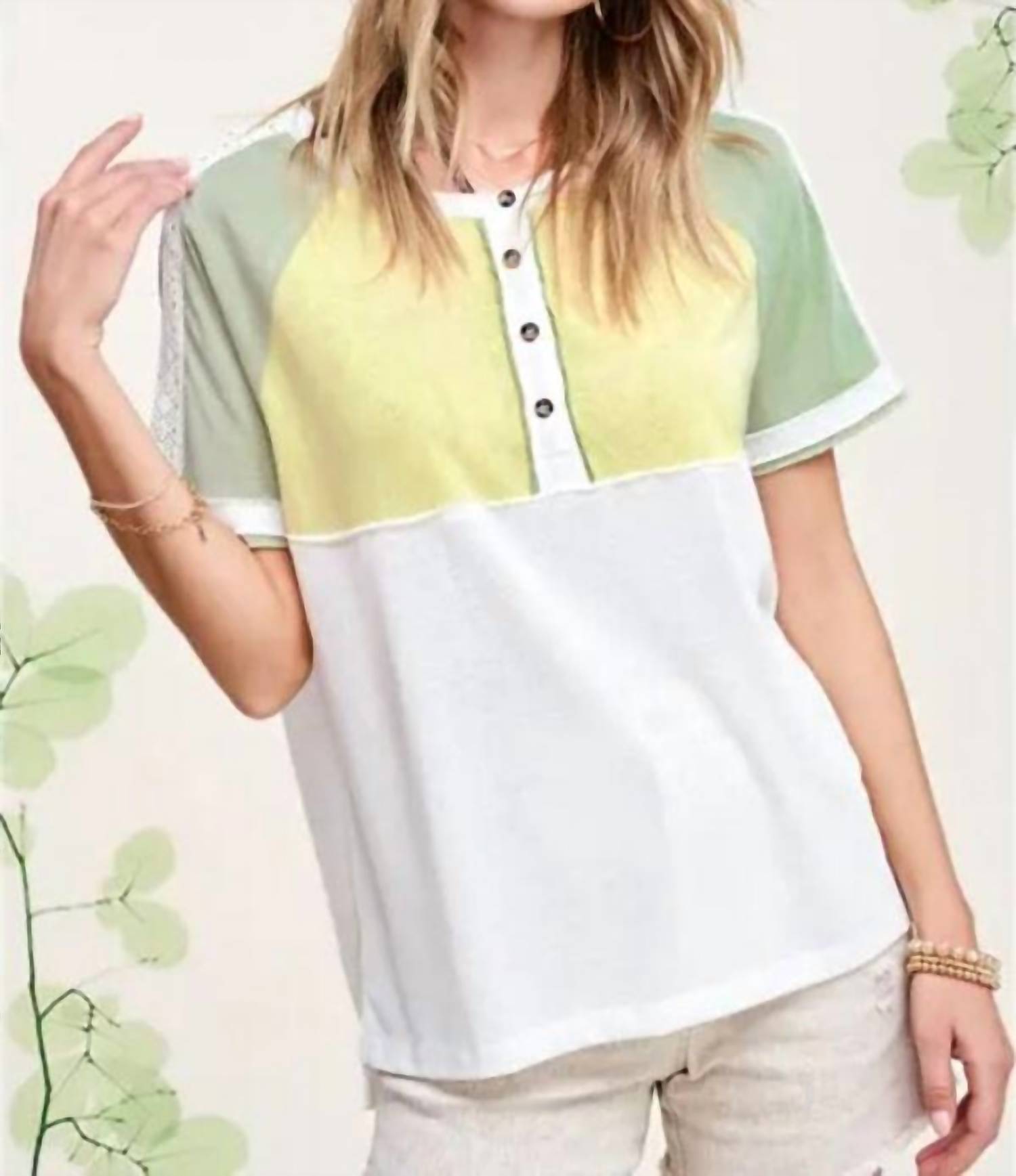 La Miel - Color Block Lace Trim Short Sleeve Top