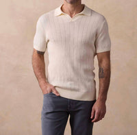 The Normal Brand Robles Textured Knit Polo Top in ivory - men's shirt