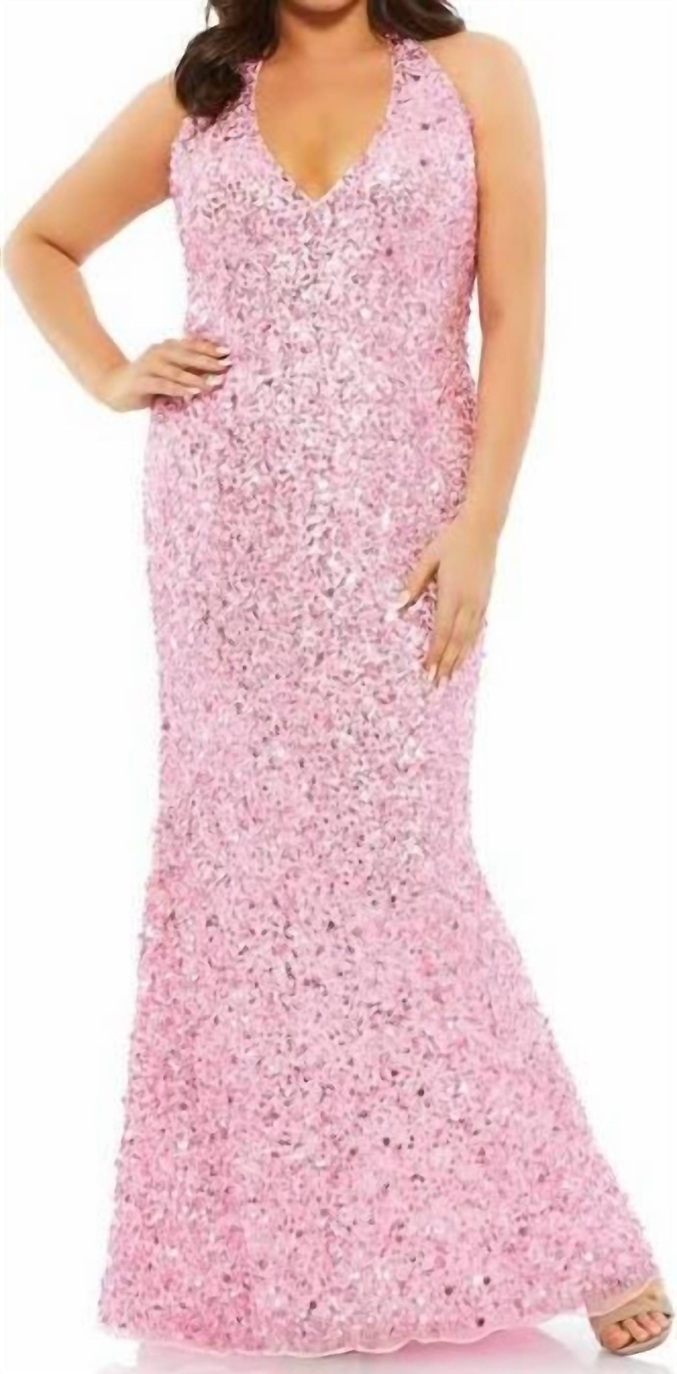MAC DUGGAL Sequined Halter Strap Gown in ice pink - women's dress