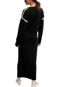 Listicle - Contrast Stitch Sweater Skirt Set