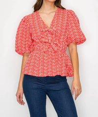 Love Wednesday - Coral Cotton Embroidery Top