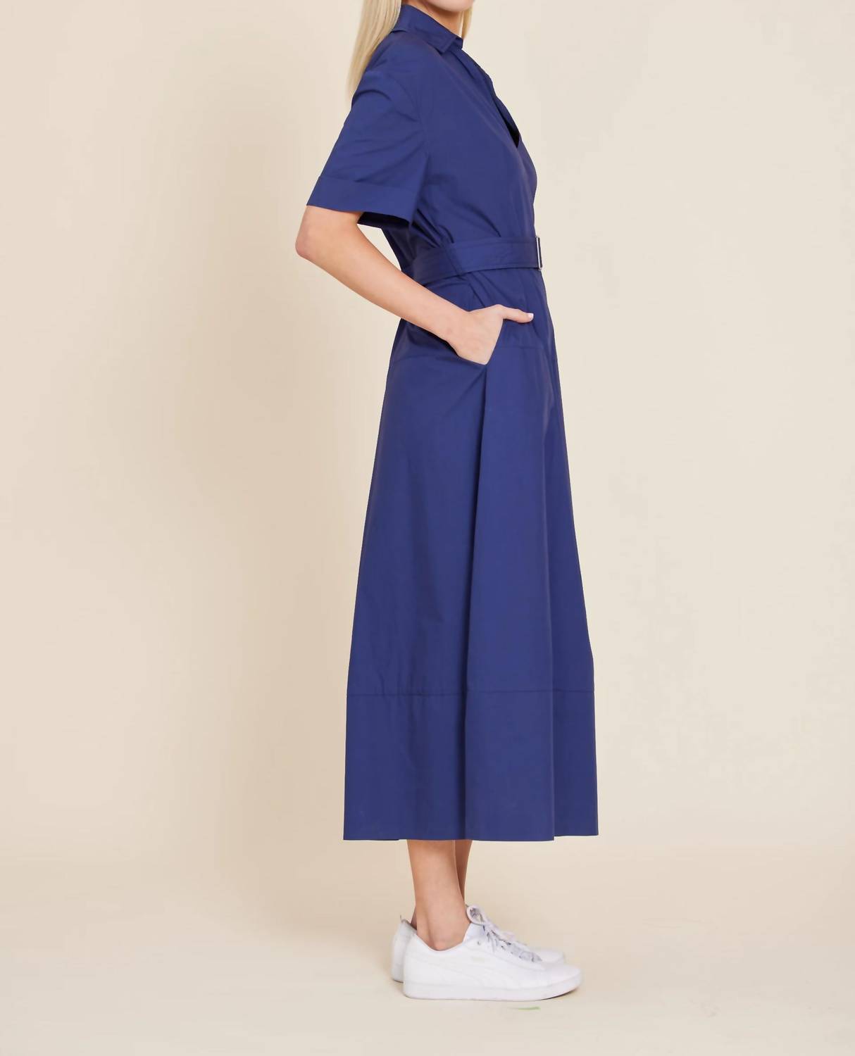 Dolce Cabo - Poplin Belted Collar Midi Dress