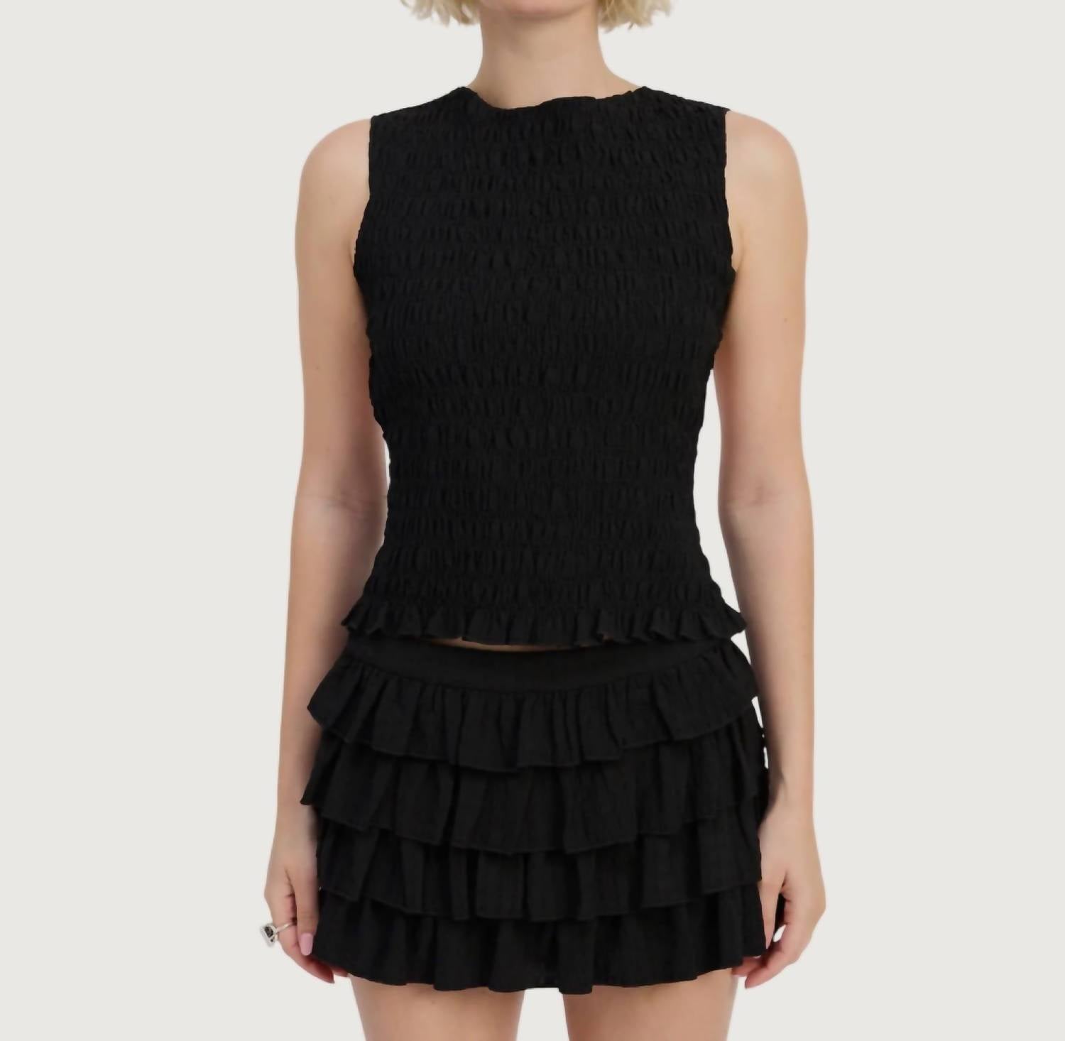 Emory Park Fallon Smocked Top in black - women's tank top