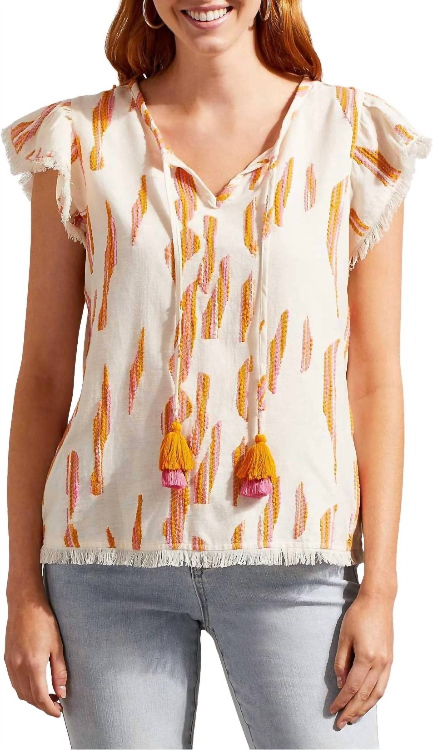 Tribal - Farah Flutter Sleeve Textured Blouse