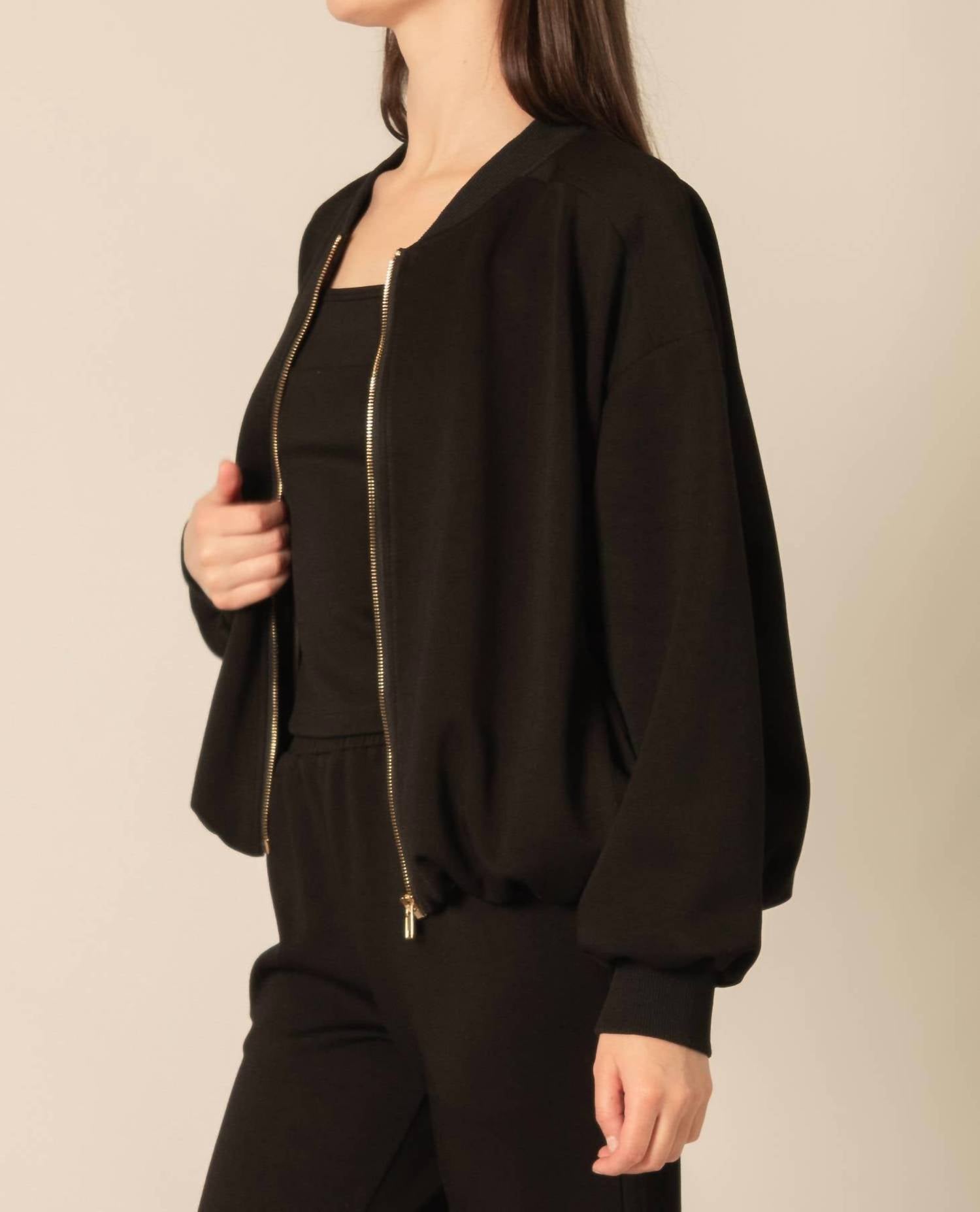 P.CILL Butter Modal Bomber Jacket in black - women's jacket - alternate view