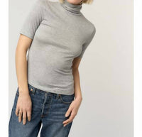 PROJECT SOCIAL T Jesllyn Turtleneck Rib Tee Top in heather grey - women's t-shirt