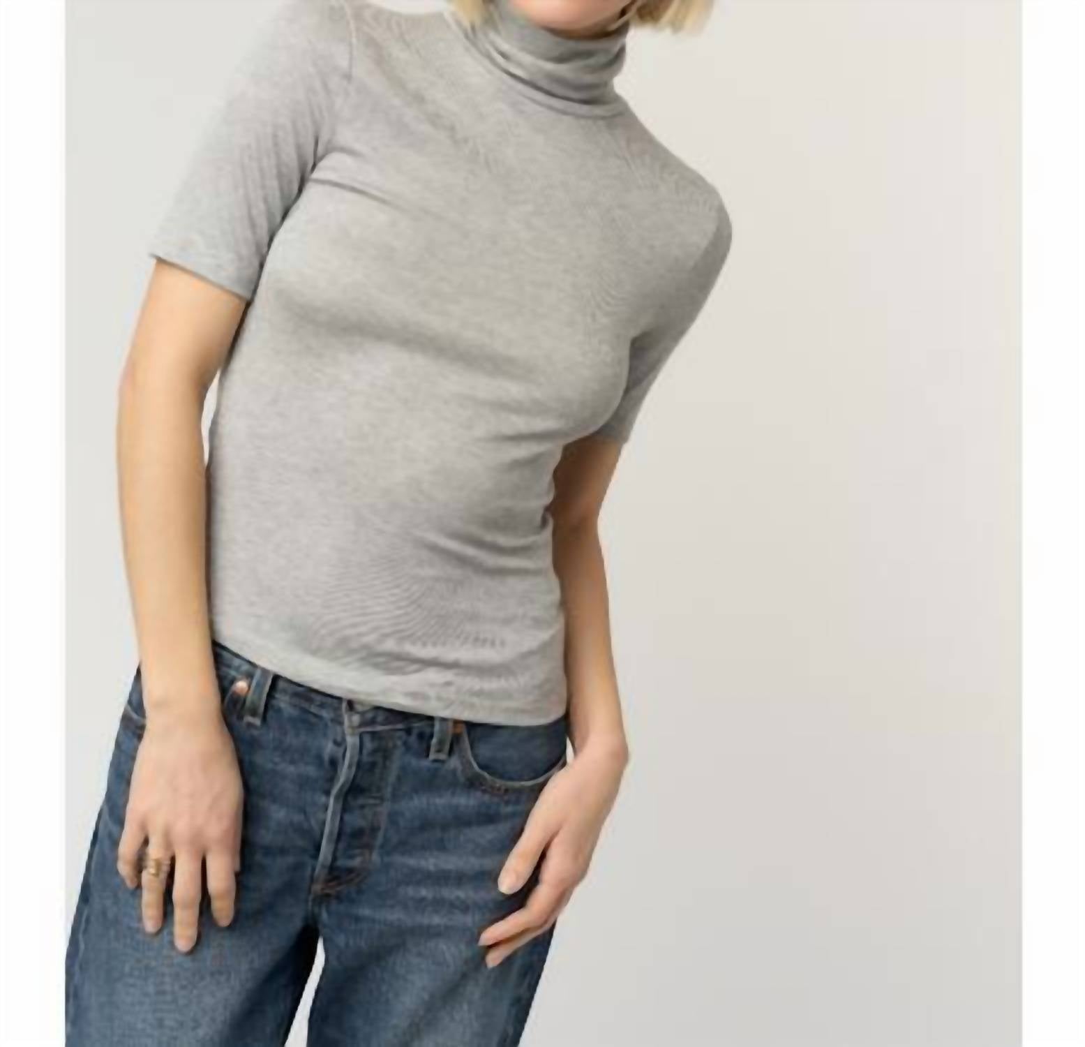 PROJECT SOCIAL T Jesllyn Turtleneck Rib Tee Top in heather grey - women's t-shirt