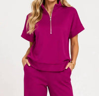 Zenana - Scuba High Neck Half Zip Top