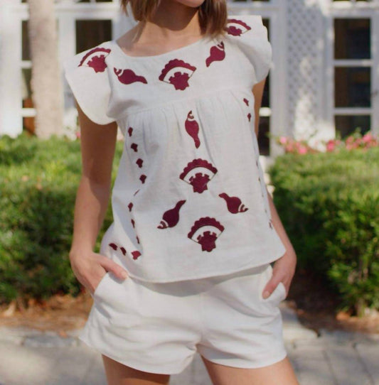 Embroidered Seashell Top