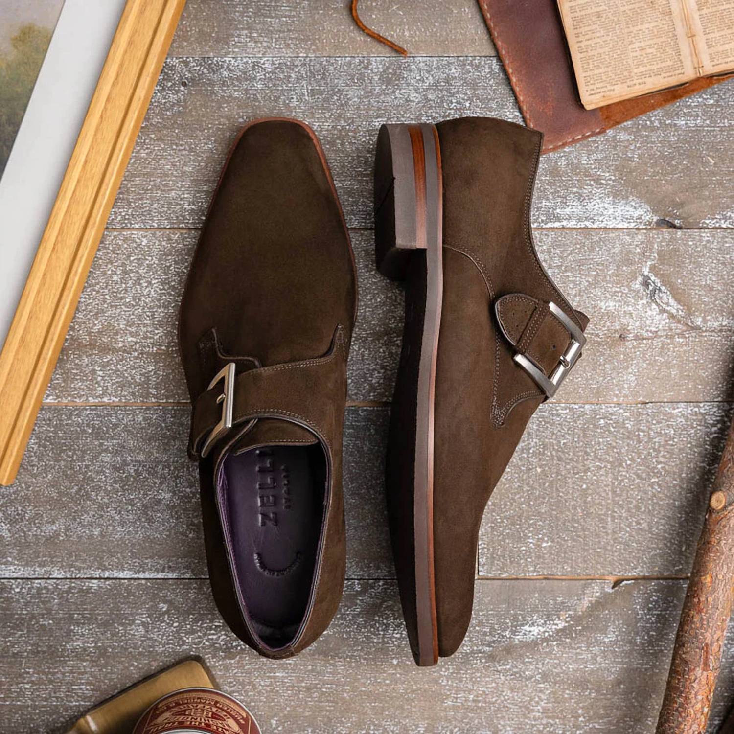 Zelli Italia - Men's Hebilla Italian Suede Monk Strap Shoe