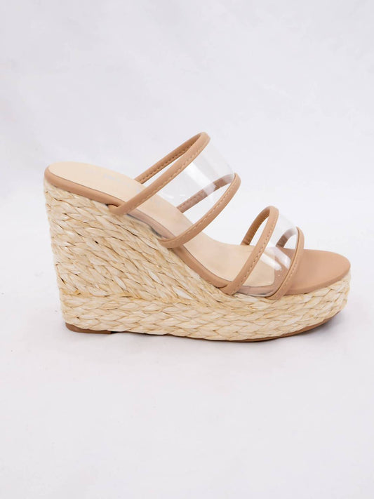 Let'S See Style - Women's Rita Raffia Clear Two Strap Wedge Sandals