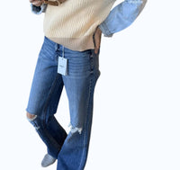 Adora - Frayed Denim Sleeve Sweater Top - Plus