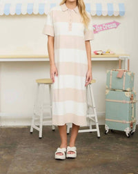 J.O.A. Wide Striped Collared Midi Dress in oatmeal - women's dress