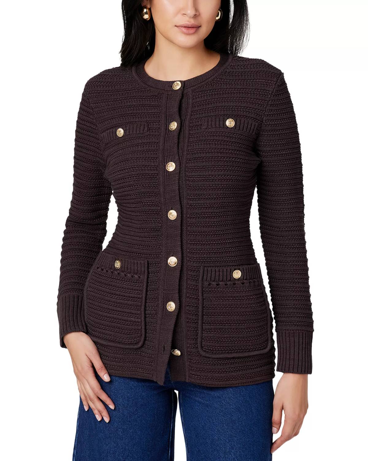 TOCCIN Constance Crew Neck Jacket in espresso - women's cardigan
