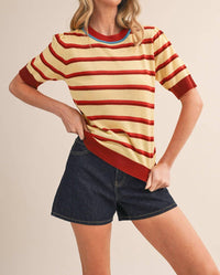 &merci Striped Short Sleeve Sweater in blue iris - women's sweater