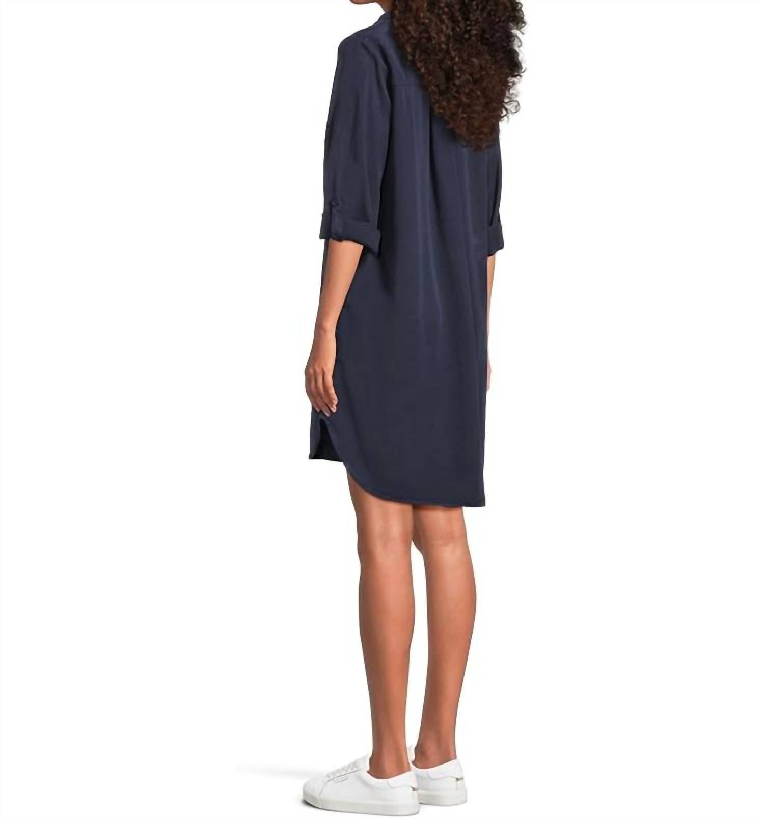 Mododoc - Women's Roll-up Long Sleeve Shirt Dress