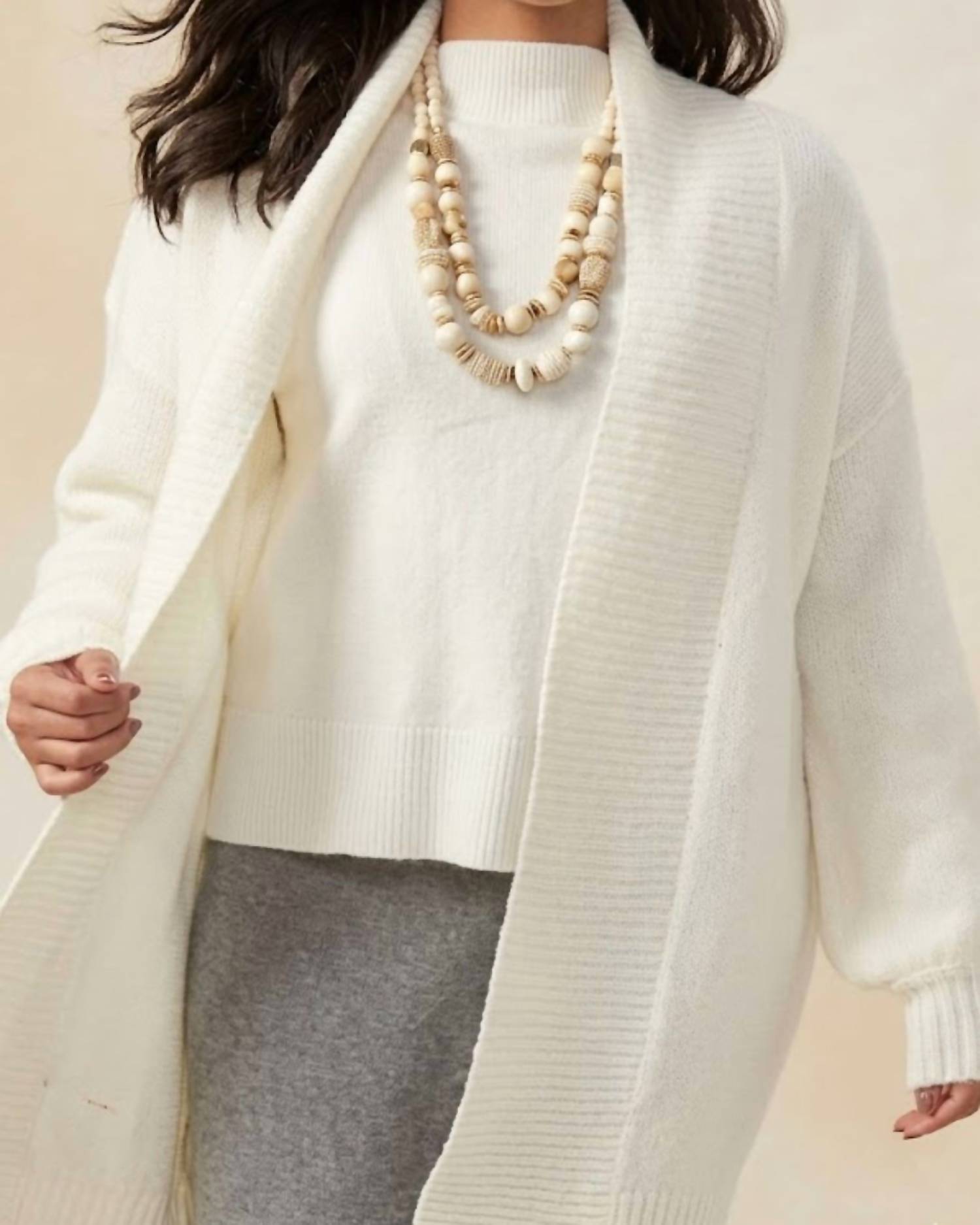 Charlie Paige Gabbi Sweater Cardigan in beige - women's cardigan - detail view