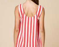 Lalavon - Square Neck Summer Stripe Mini Dress