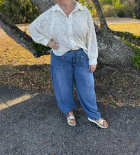 Stitch & Co. - Lace Eyelet Accent Long Sleeve Blouse