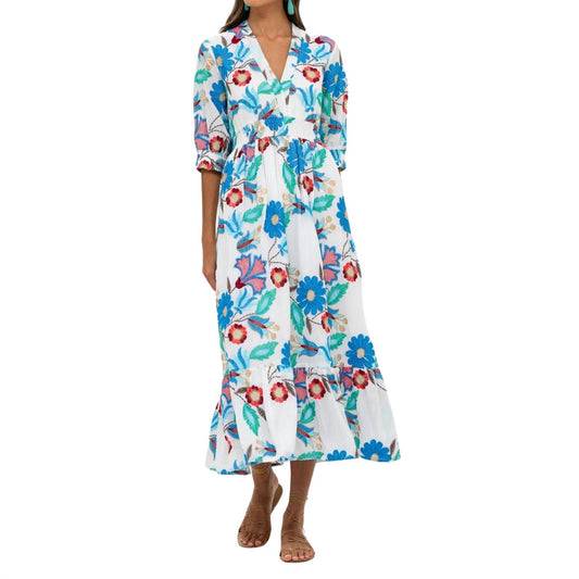 Oliphant - V-Neck Smocked Waist Midi Dress