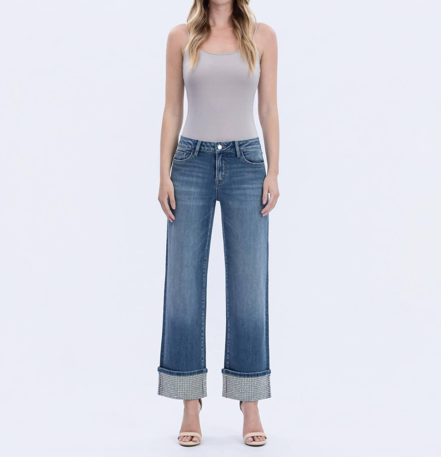 Flying Monkey - Mid Rise Cuffed Slim Wide Jeans