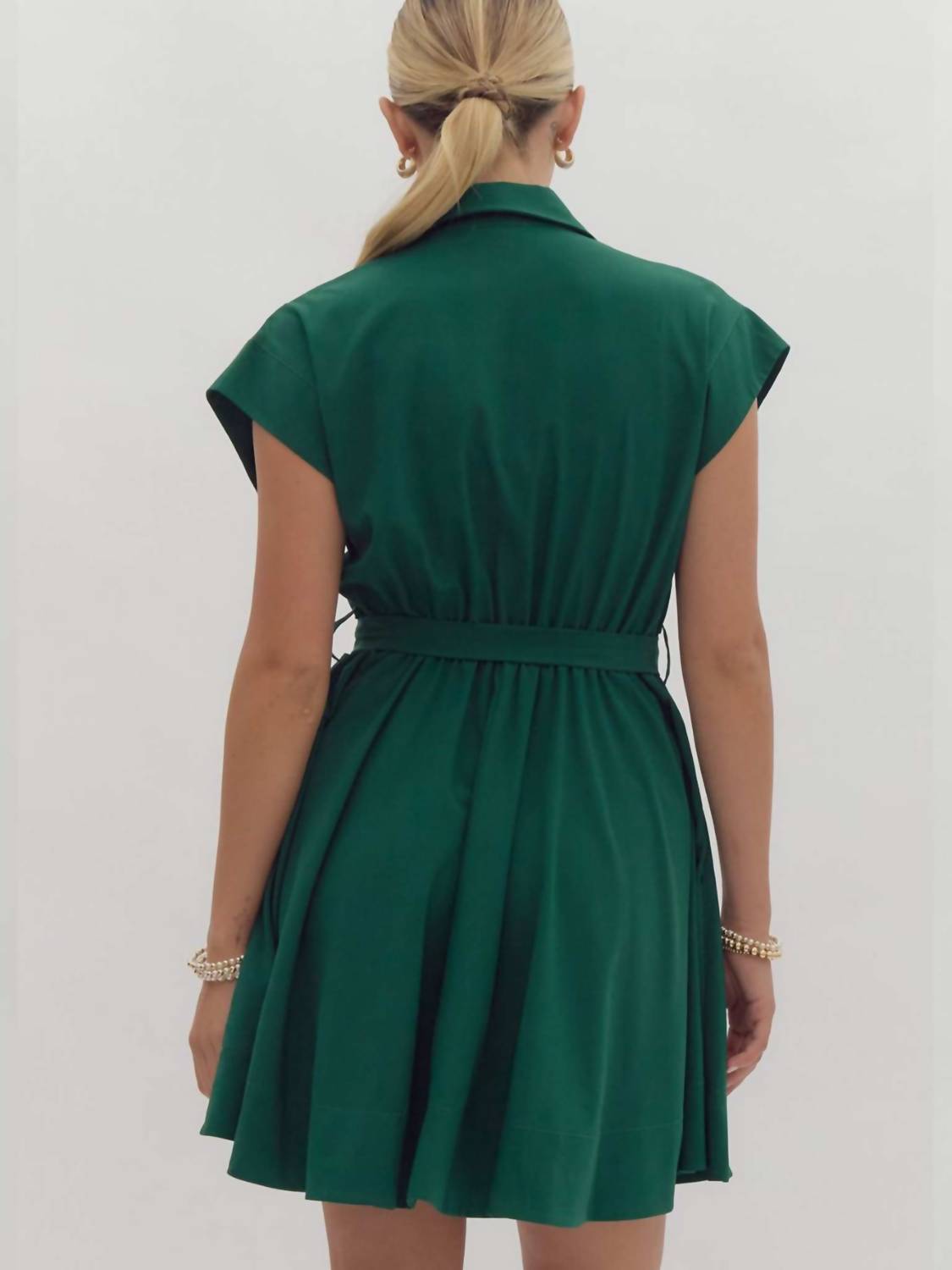 entro Crystal Embellished Mini Dress in hunter green - women's dress - detail view